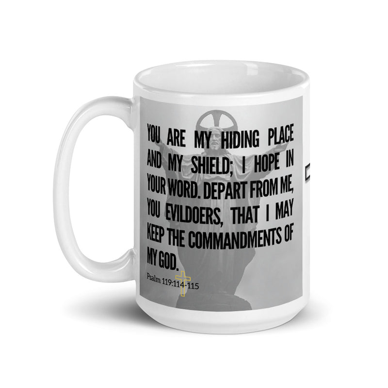 Psalm 119:114-115 Bible Verse Gift Coffee Mug with Image of Christ