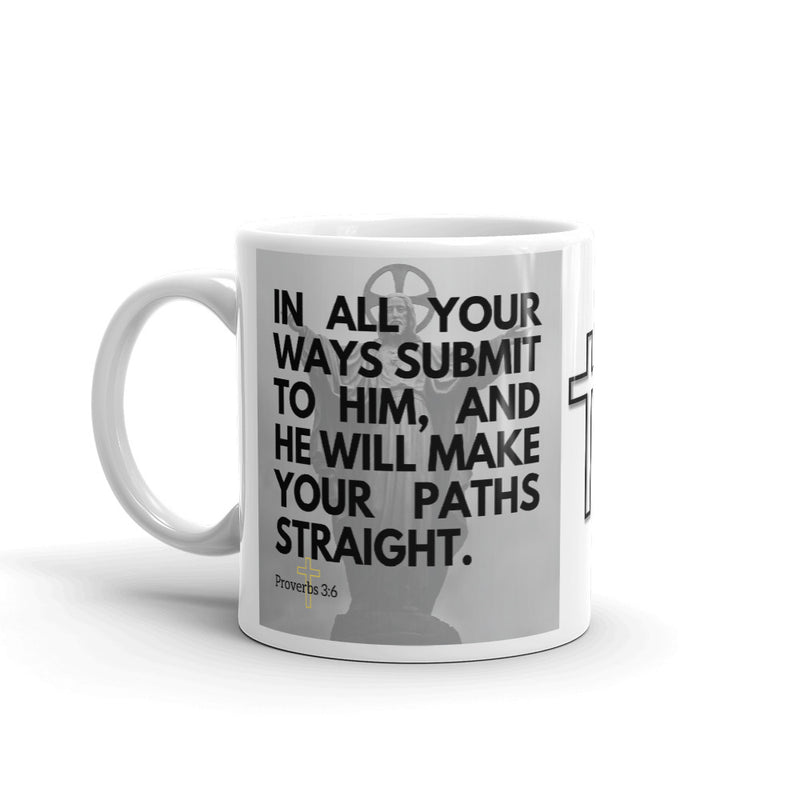 Proverbs 3:6 Bible Verse Gift Coffee Mug with Image of Christ