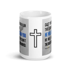 Psalm 55:22 Bible Verse Gift Coffee Mug with Image of Christ