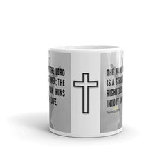 Proverbs 18:10 Bible Verse Gift Coffee Mug with Image of Christ