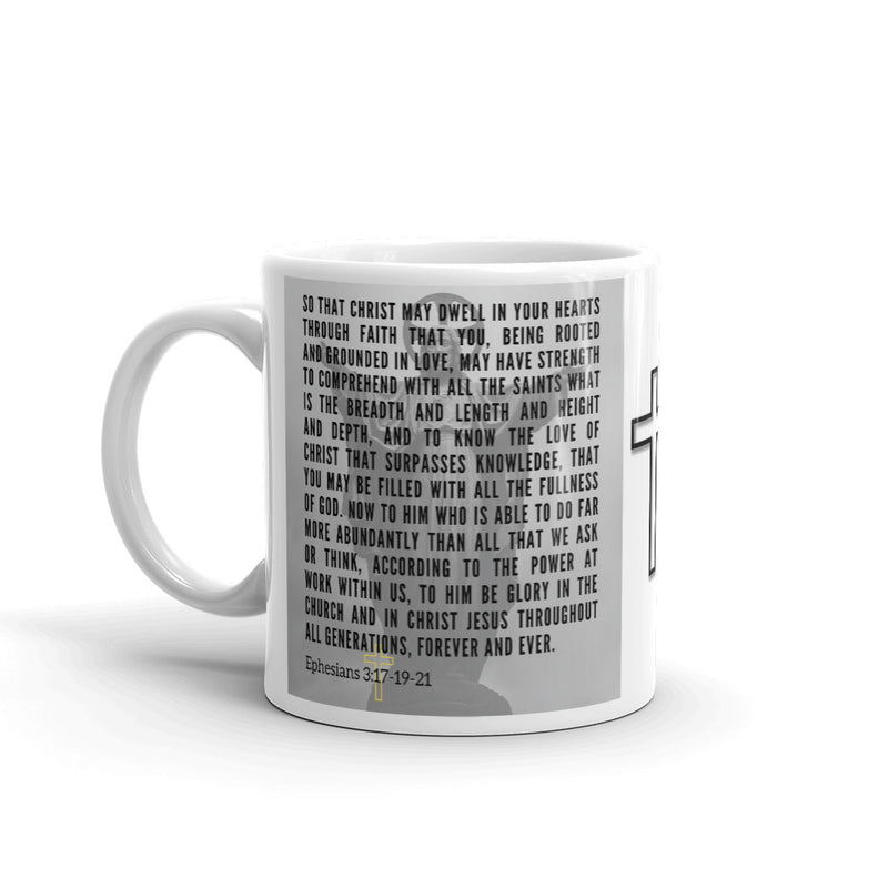 Ephesians 3:17-19-21 Bible Verse Gift Coffee Mug with Image of Christ