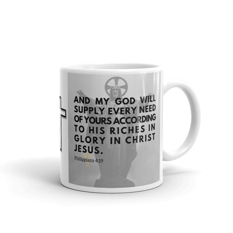 Philippians 4:19 Bible Verse Gift Coffee Mug with Image of Christ