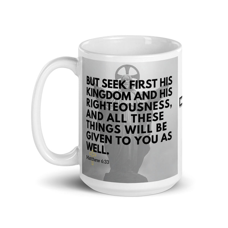 Matthew 6:33 Bible Verse Gift Coffee Mug with Image of Christ