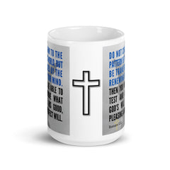 Romans 12:2 Bible Verse Gift Coffee Mug with Image of Christ