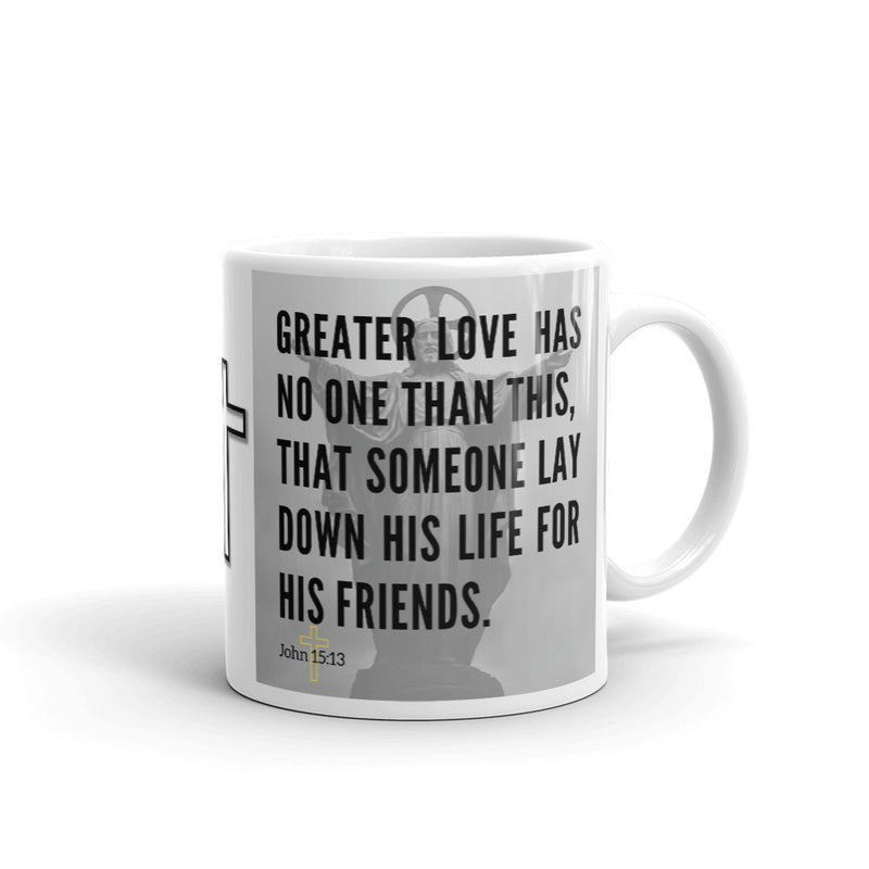 John 15:13 Bible Verse Gift Coffee Mug with Image of Christ