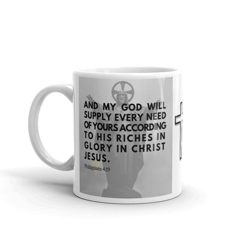 Philippians 4:19 Bible Verse Gift Coffee Mug with Image of Christ