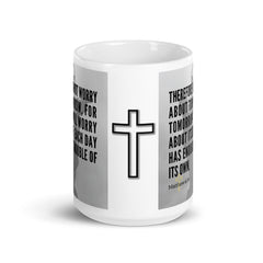 Matthew 6:34 Bible Verse Gift Coffee Mug with Image of Christ