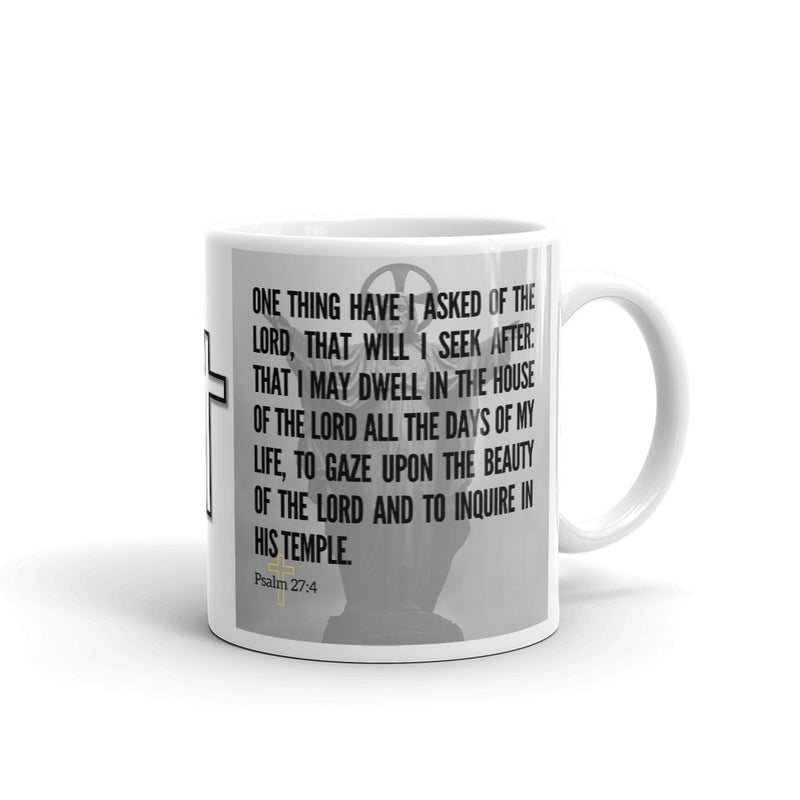 Psalm 27:4 Bible Verse Gift Coffee Mug with Image of Christ