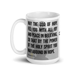 Romans 15:13 Bible Verse Gift Coffee Mug with Image of Christ