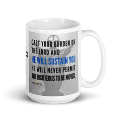 Psalm 55:22 Bible Verse Gift Coffee Mug with Image of Christ