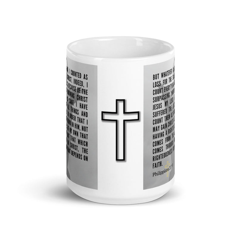 Philippians 3:7-9 Bible Verse Gift Coffee Mug with Image of Christ