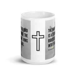 Proverbs 18:10 Bible Verse Gift Coffee Mug with Image of Christ