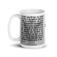 1 John 3:1-3 Bible Verse Gift Coffee Mug with Image of Christ