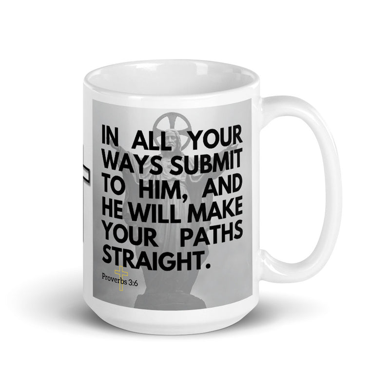 Proverbs 3:6 Bible Verse Gift Coffee Mug with Image of Christ