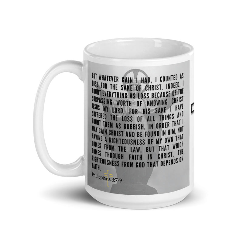 Philippians 3:7-9 Bible Verse Gift Coffee Mug with Image of Christ