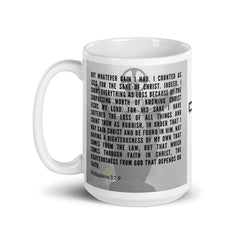 Philippians 3:7-9 Bible Verse Gift Coffee Mug with Image of Christ