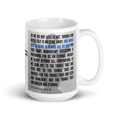 2 Corinthians 4:16-18 Bible Verse Gift Coffee Mug with Image of Christ