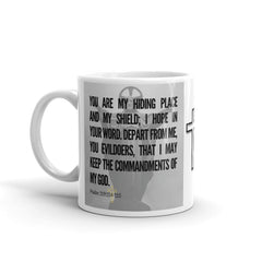 Psalm 119:114-115 Bible Verse Gift Coffee Mug with Image of Christ