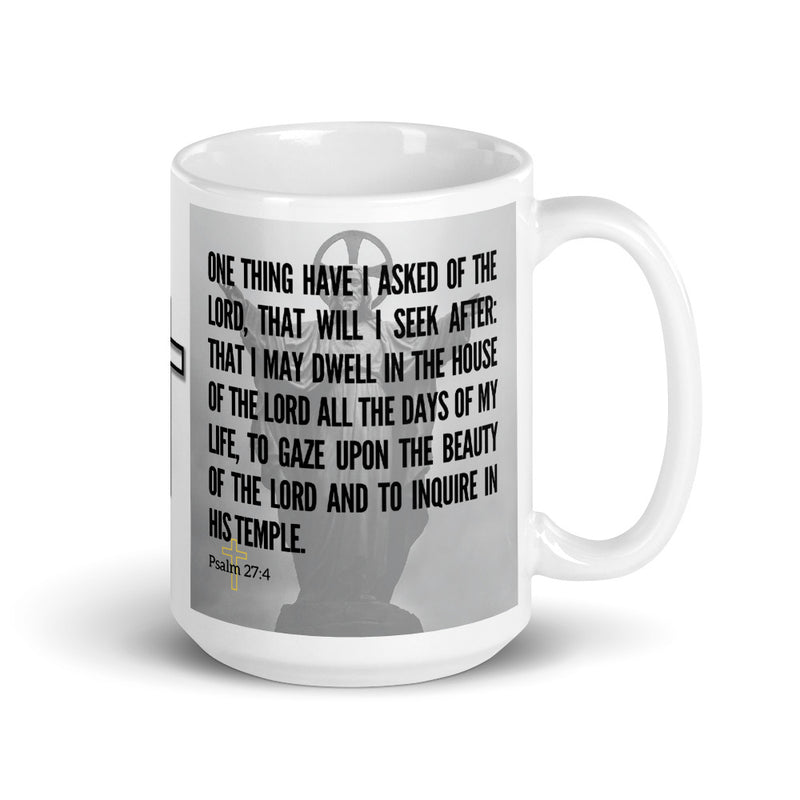 Psalm 27:4 Bible Verse Gift Coffee Mug with Image of Christ