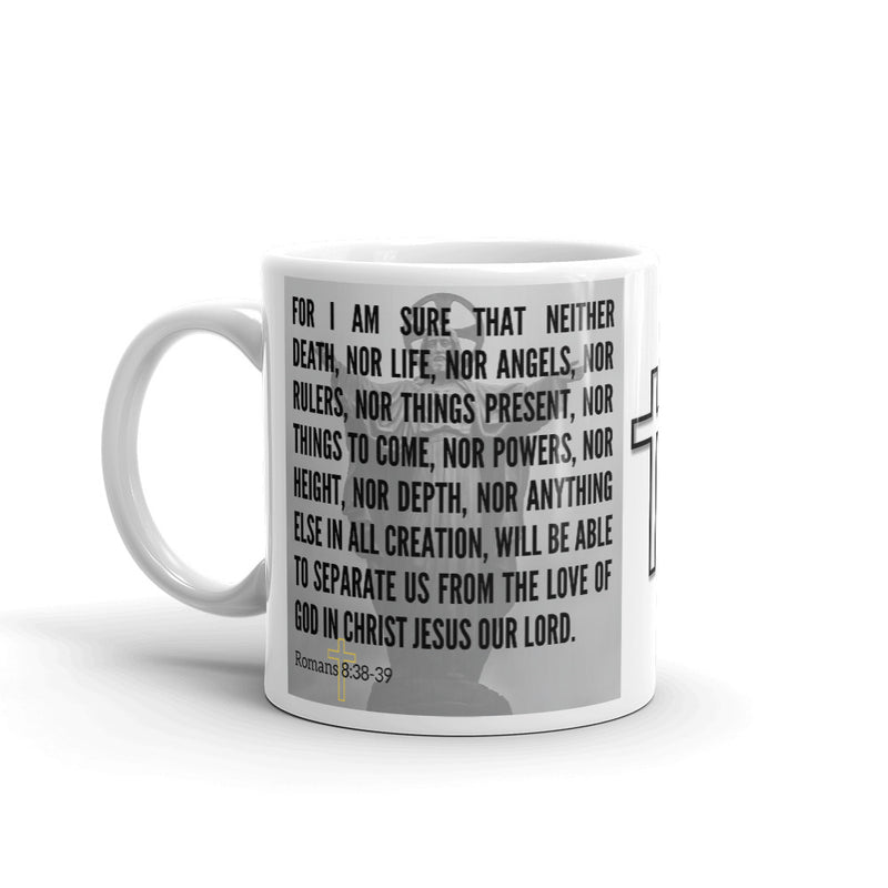 Romans 8:38-39 Bible Verse Gift Coffee Mug with Image of Christ