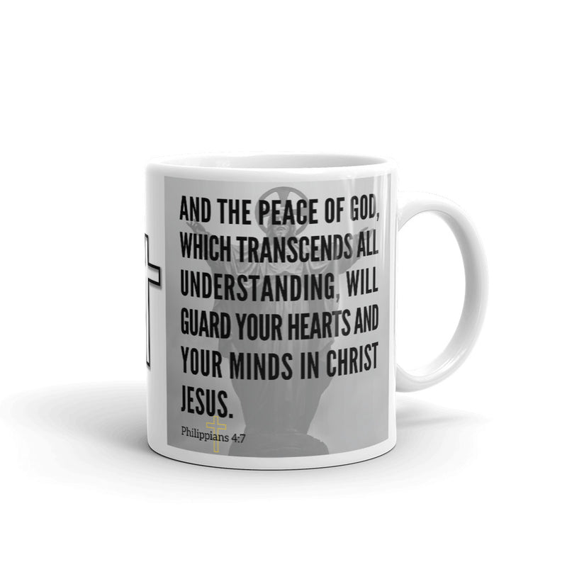 Philippians 4:7 Bible Verse Gift Coffee Mug with Image of Christ