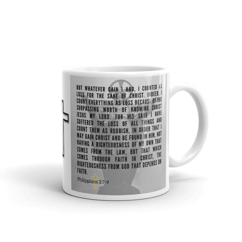 Philippians 3:7-9 Bible Verse Gift Coffee Mug with Image of Christ