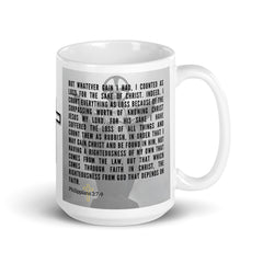 Philippians 3:7-9 Bible Verse Gift Coffee Mug with Image of Christ