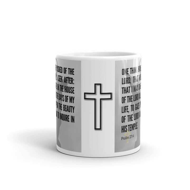 Psalm 27:4 Bible Verse Gift Coffee Mug with Image of Christ