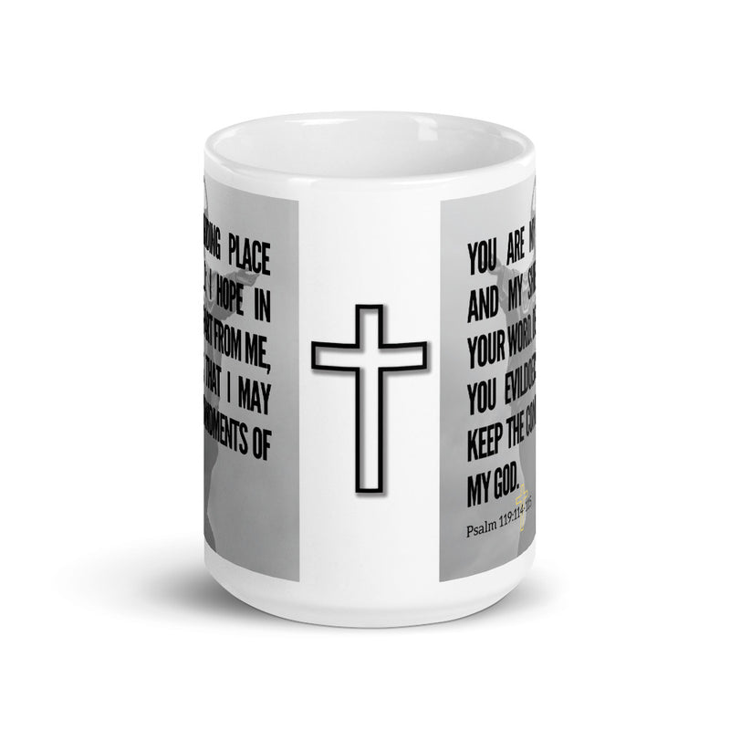 Psalm 119:114-115 Bible Verse Gift Coffee Mug with Image of Christ