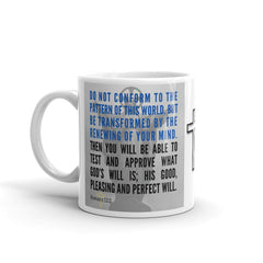 Romans 12:2 Bible Verse Gift Coffee Mug with Image of Christ