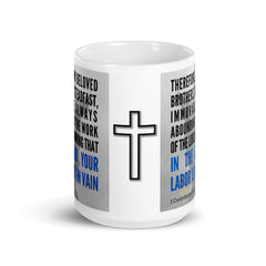 1 Corinthians 15:58 Bible Verse Gift Coffee Mug with Image of Christ