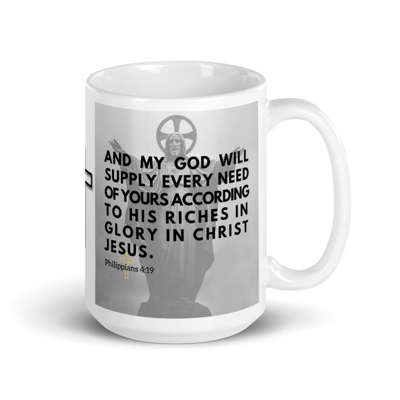 Philippians 4:19 Bible Verse Gift Coffee Mug with Image of Christ