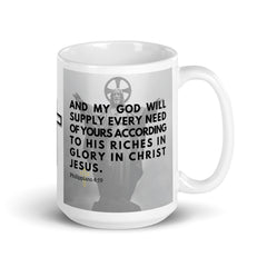 Philippians 4:19 Bible Verse Gift Coffee Mug with Image of Christ