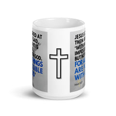 Mark 10:27 Bible Verse Gift Coffee Mug with Image of Christ