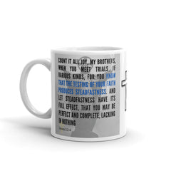 James 1:2-4 Bible Verse Gift Coffee Mug with Image of Christ