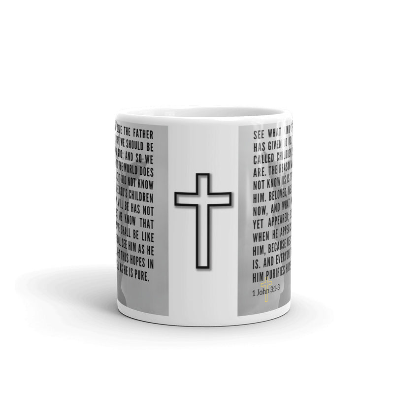 1 John 3:1-3 Bible Verse Gift Coffee Mug with Image of Christ