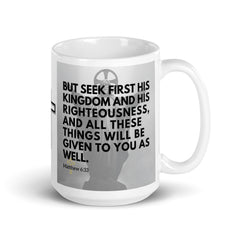 Matthew 6:33 Bible Verse Gift Coffee Mug with Image of Christ