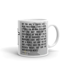 1 Peter 2:9-10 Bible Verse Gift Coffee Mug with Image of Christ