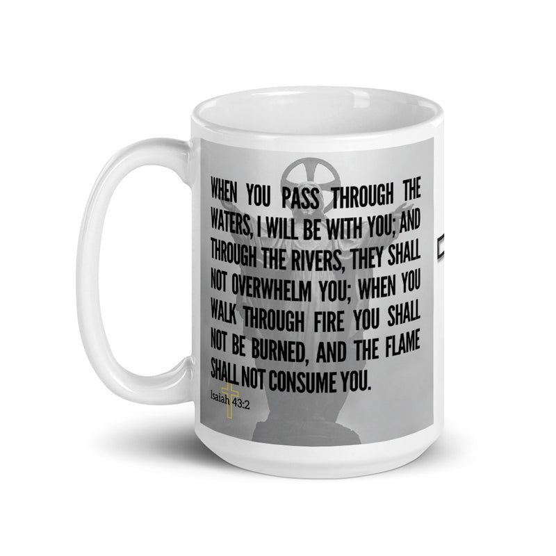 Isaiah 43:2 Bible Verse Gift Coffee Mug with Image of Christ