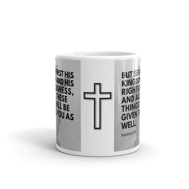 Matthew 6:33 Bible Verse Gift Coffee Mug with Image of Christ