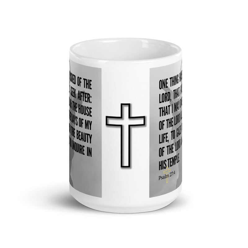 Psalm 27:4 Bible Verse Gift Coffee Mug with Image of Christ