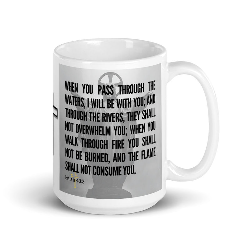 Isaiah 43:2 Bible Verse Gift Coffee Mug with Image of Christ