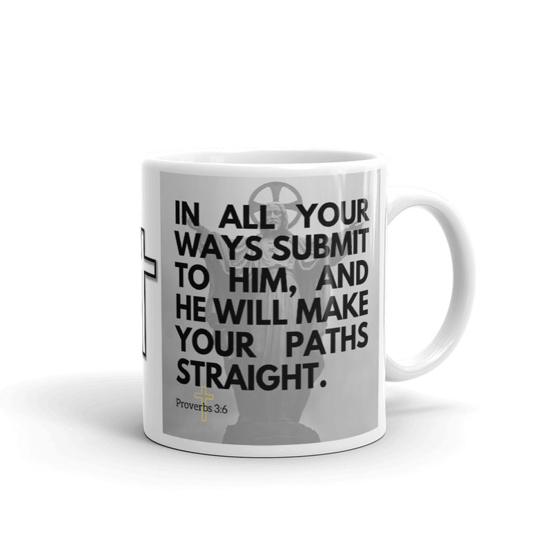 Proverbs 3:6 Bible Verse Gift Coffee Mug with Image of Christ