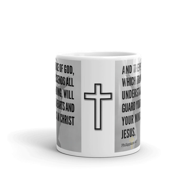 Philippians 4:7 Bible Verse Gift Coffee Mug with Image of Christ