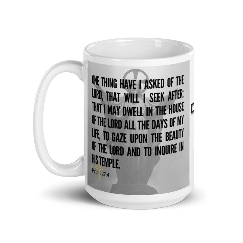 Psalm 27:4 Bible Verse Gift Coffee Mug with Image of Christ