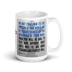 Romans 12:2 Bible Verse Gift Coffee Mug with Image of Christ