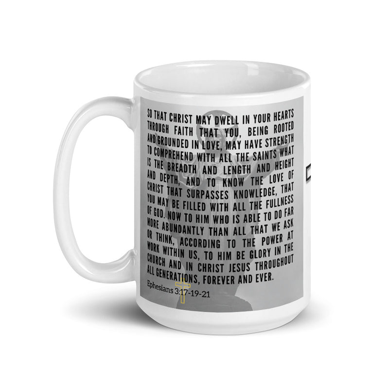 Ephesians 3:17-19-21 Bible Verse Gift Coffee Mug with Image of Christ