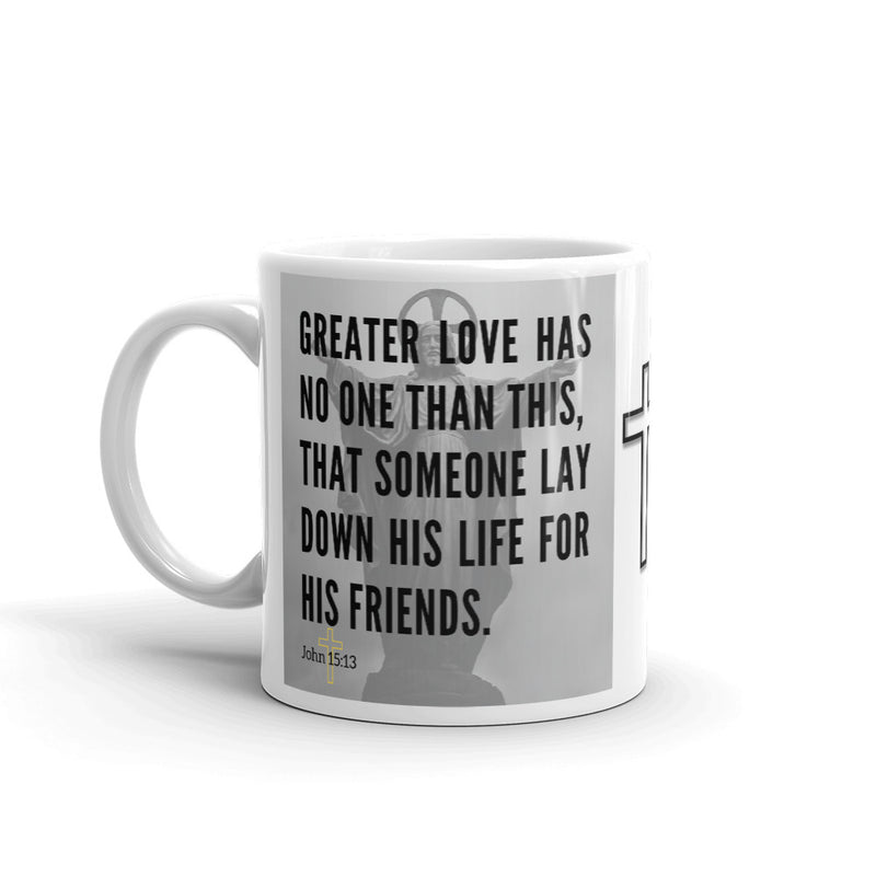 John 15:13 Bible Verse Gift Coffee Mug with Image of Christ