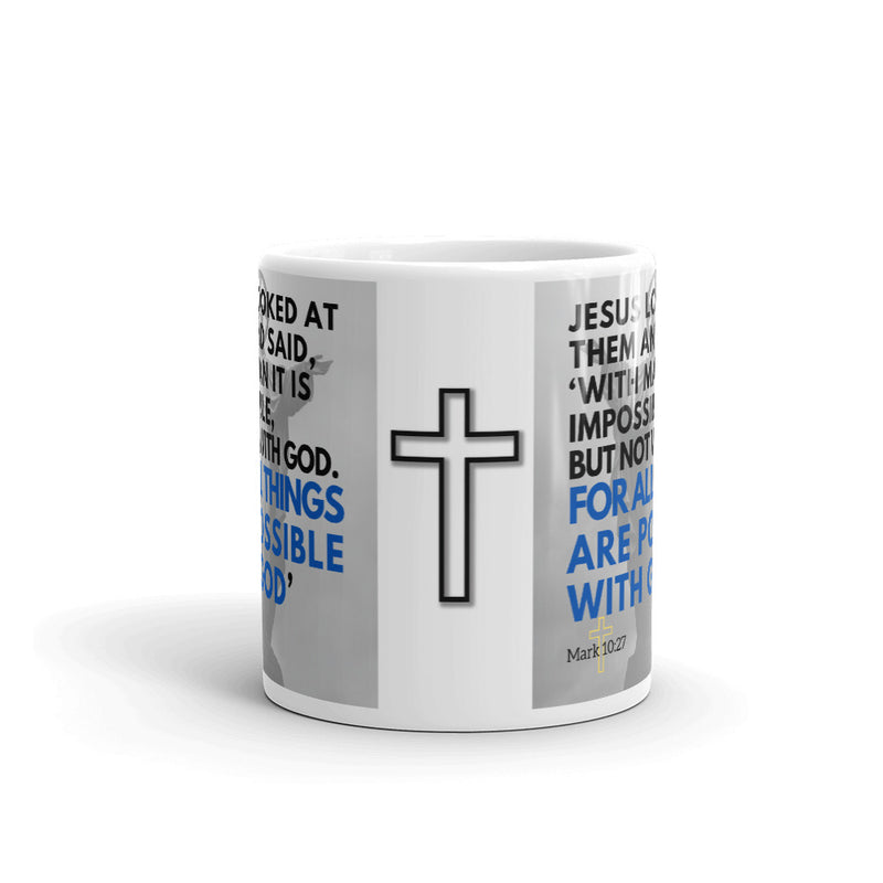 Mark 10:27 Bible Verse Gift Coffee Mug with Image of Christ