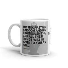 Matthew 6:33 Bible Verse Gift Coffee Mug with Image of Christ